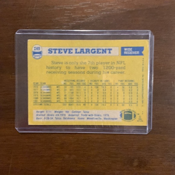 Steve Largent 1982 Topps Base Card #249 - Picture 2 of 2